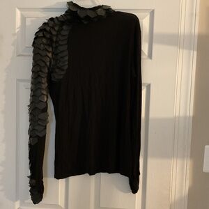 Gracia Black Top with Textured Sleeve Detail